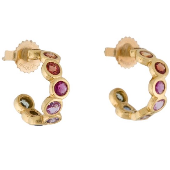 IPPOLITA 18K 750 YELLOW GOLD SAPPHIRE STARLET HUGGIE HOOP EARRINGS - Picture 2 of 10